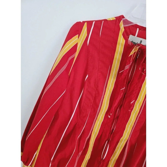 David Brown California Vintage Retro Striped Red Pintuck Cotton Dress Small S - Picture 3 of 9